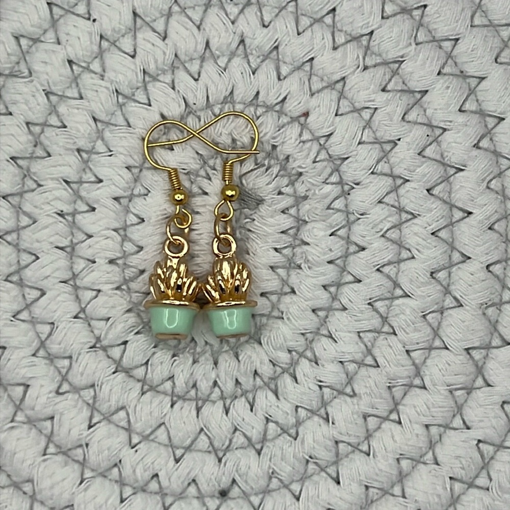 Gold Tone and Enamel Cactus Earrings